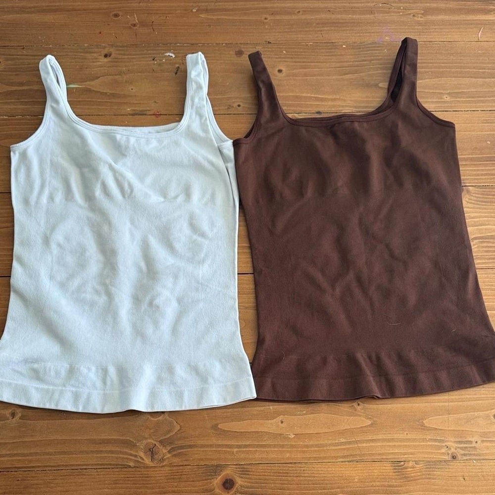 Seamless Cami Tank Top Bundle Brown Light Blue Stretch Scoop Neck 2 Pack Medium